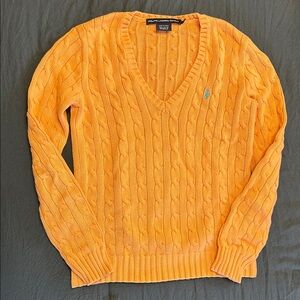 Ralph Lauren Women’s Cable Knit V-Neck Sweater in Orange